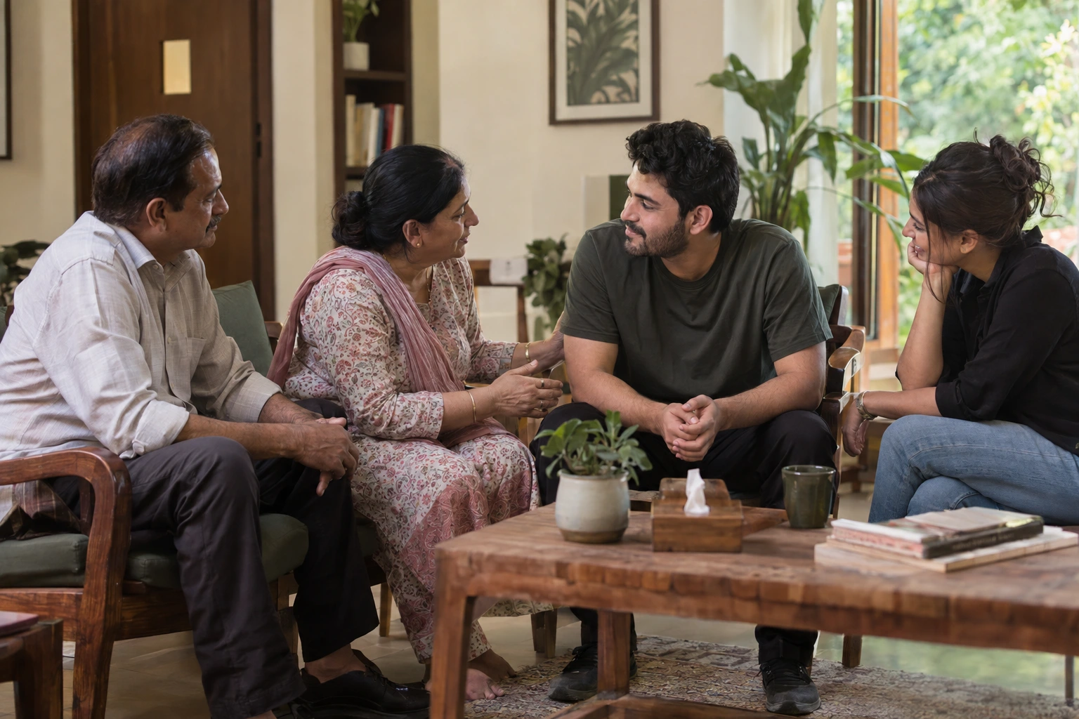 Family counselling session at our nasha mukti kendra in Kangra