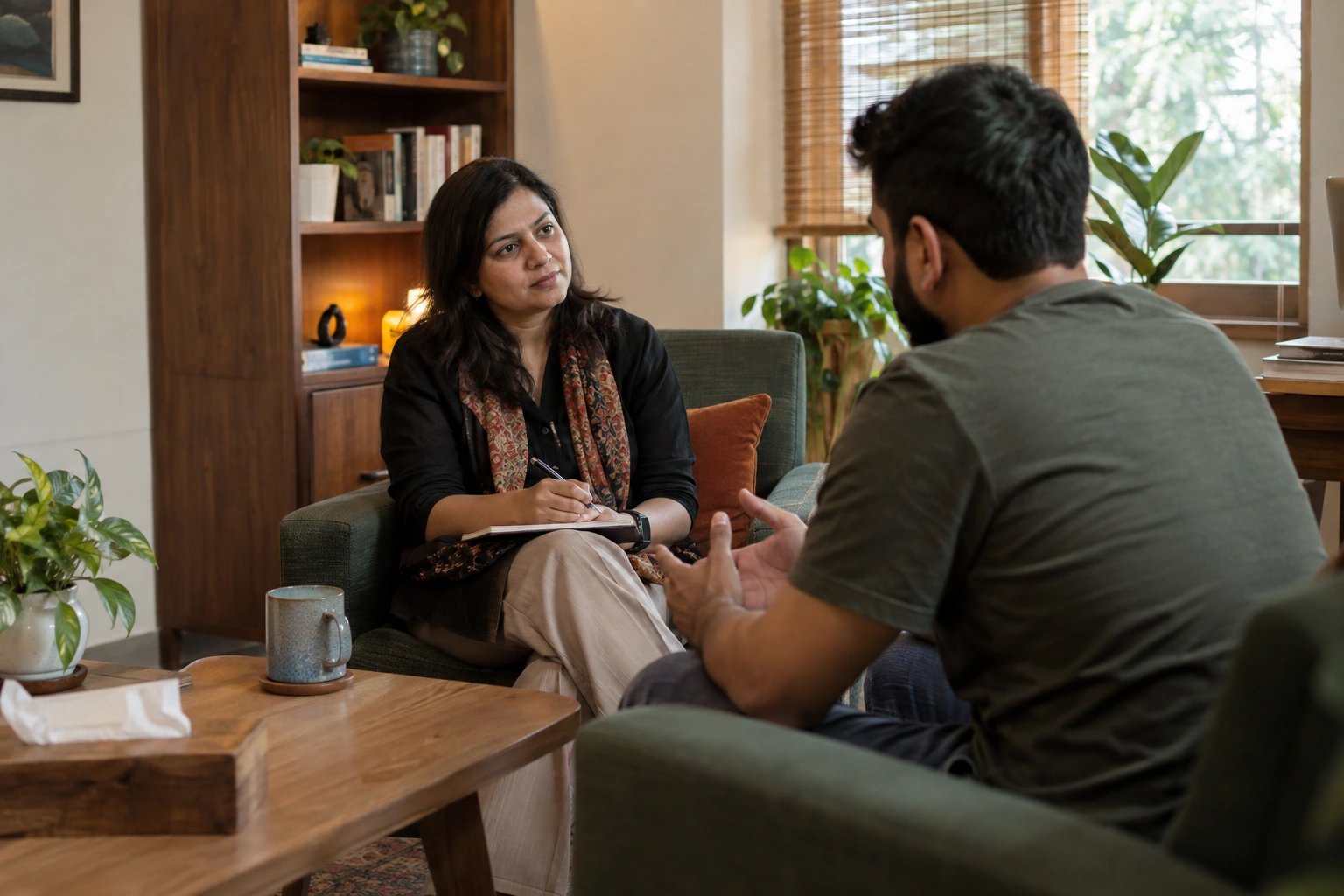 Counselling session as part of chitta addiction treatment at a nasha mukti kendra in Kangra