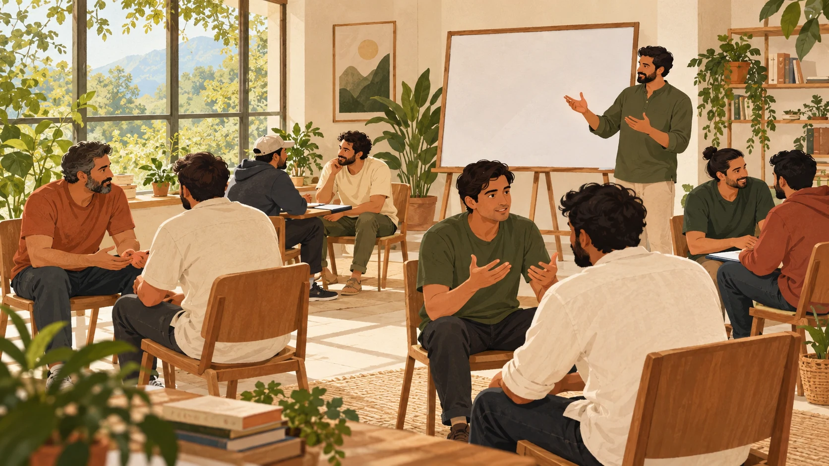 Group discussion and 12 step meeting at our rehab centre in Himachal Pradesh