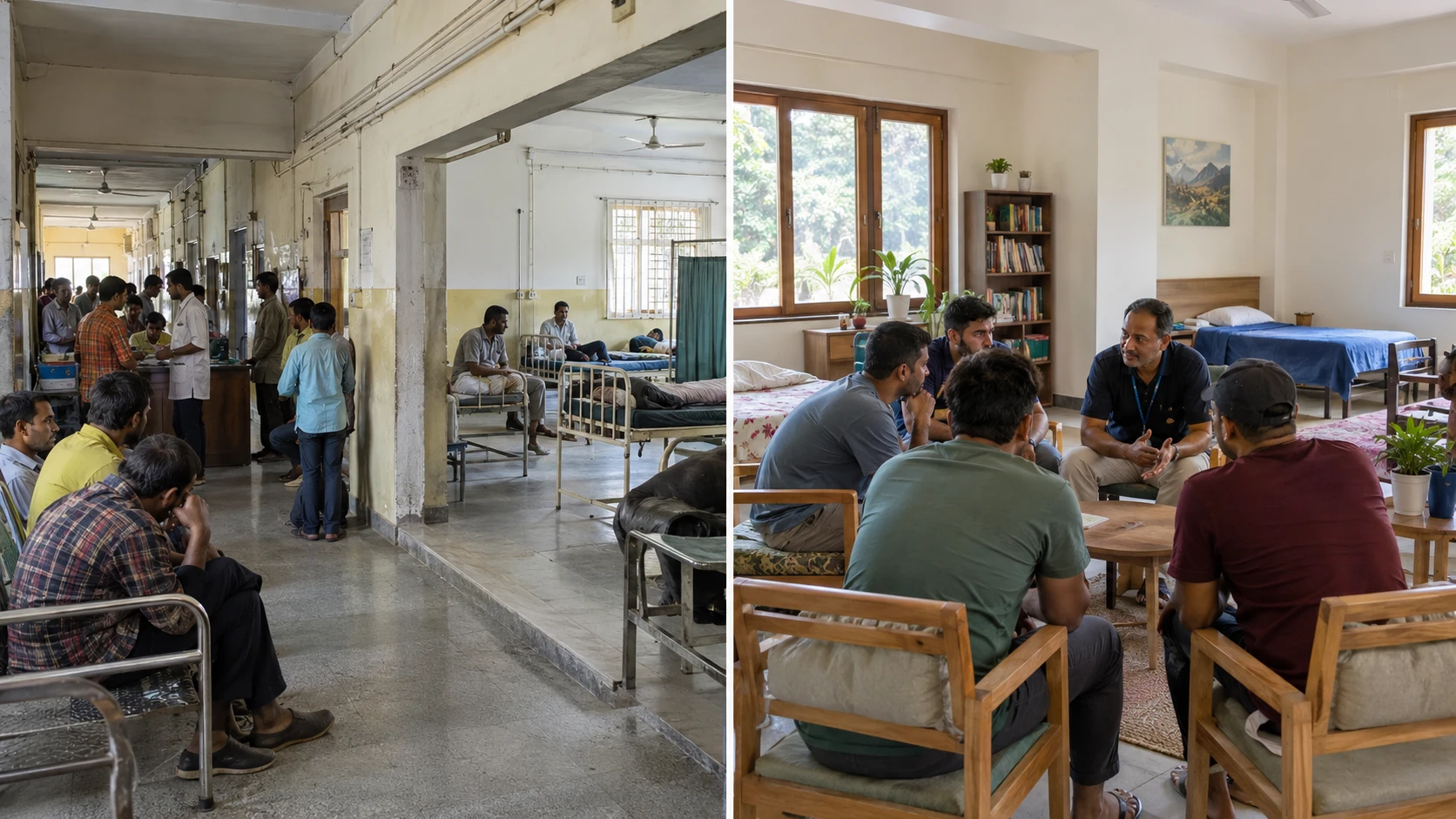 Government vs private nasha mukti kendra in Himachal Pradesh, cost, waiting time and facilities compared for families in Kangra